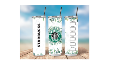 Tumbler: Starbucks with Green Floral Print