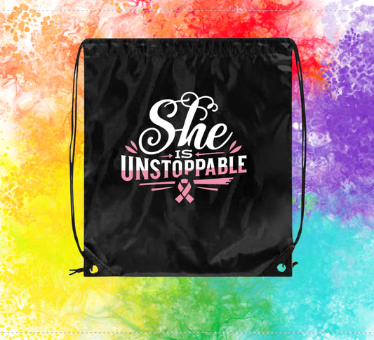 Breast Cancer Awareness: Drawstring Backpack (She's Unstoppable)