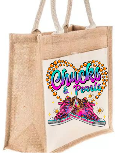 Tote Bag w/Canvas Pocket: Kamala Chucks and Pearls