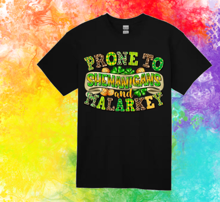 Short Sleeve T-shirt: St. Patrick - Prone to Shenanigans