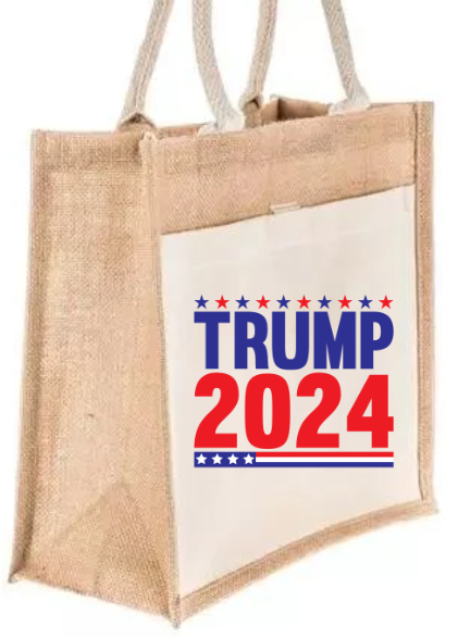 Tote Bag w/Canvas Pocket: Trump 2024 Red & Blue